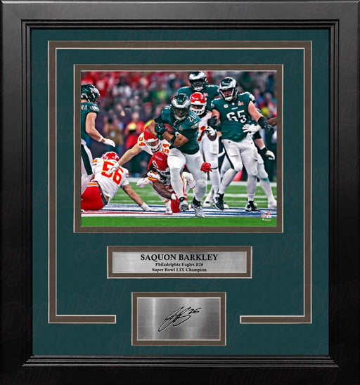 Saquon Barkley Super Bowl LIX Philadelphia Eagles 8" x 10" Framed Photo with Engraved Autograph - for just $79.99! 