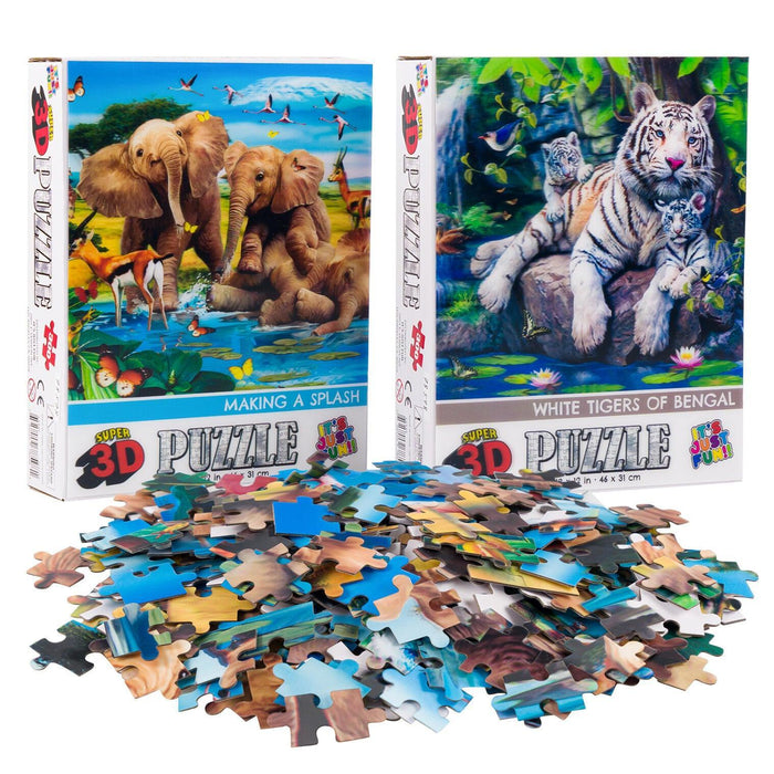 Elephants & Tigers Set of 2 300 Piece Lenticular Jigsaw Puzzles Prime 3D - for just $10.99! 