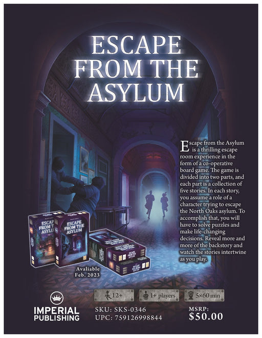 STANDARD EDITION Escape from the Asylum 1-6 Player Cooperative Game (Imperial Publishing) - for just $50! 