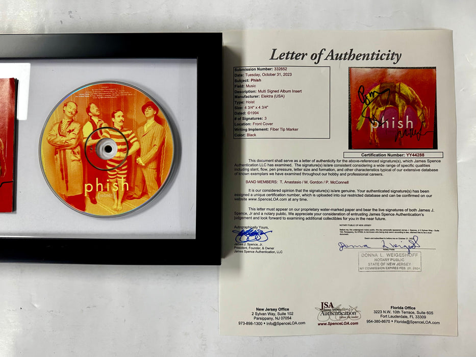 Phish (Trey Anastasio, Page & Mike) Signed Hoist Framed CD Booklet With JSA COA - for just $400! 