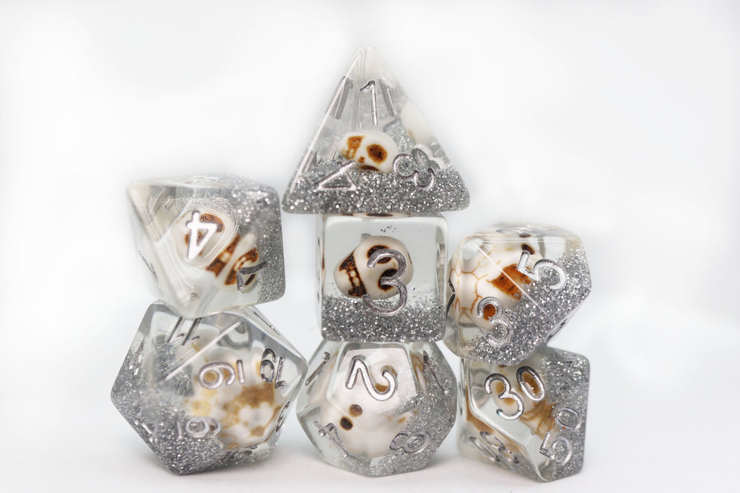 Skull and Silver Glitter RPG Dice Set - for just $16.99! 