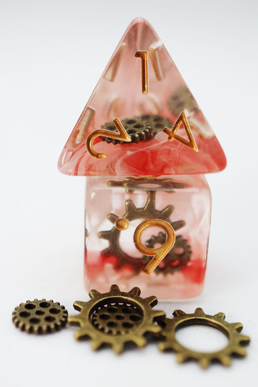 Red Swirl Ancient Gear RPG Dice Set - for just $16.99! 