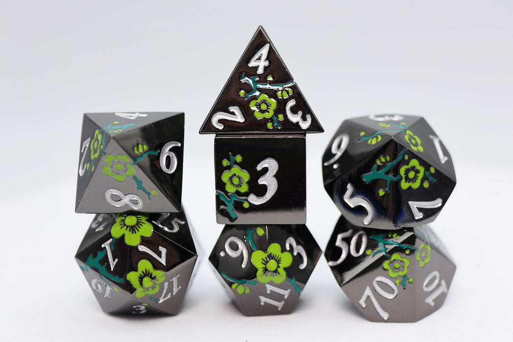 Metallic Bouquet: Dark Green Hellebore - Metal RPG Dice Set - for just $46.99! 