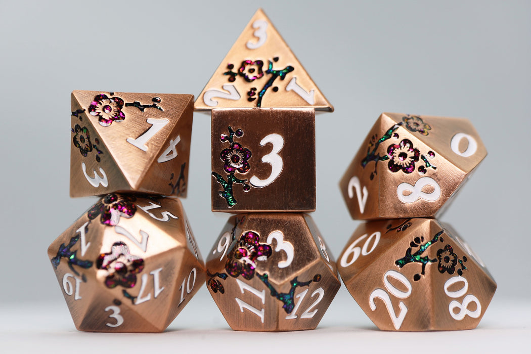 Metallic Bouquet: Copper with Red Orchids - Metal RPG Dice Set - for just $46.99! 
