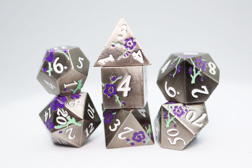 Metallic Bouquet: Silver with Purple Orchids - Metal RPG Dice Set - for just $46.99! 