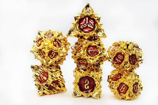 Floral Starburst: Carmine Canna - Metal RPG Dice Set - for just $44.99! 