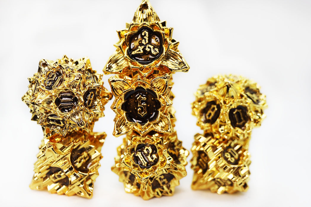 Floral Starburst: Blackout Viola - Metal RPG Dice Set - for just $44.99! 