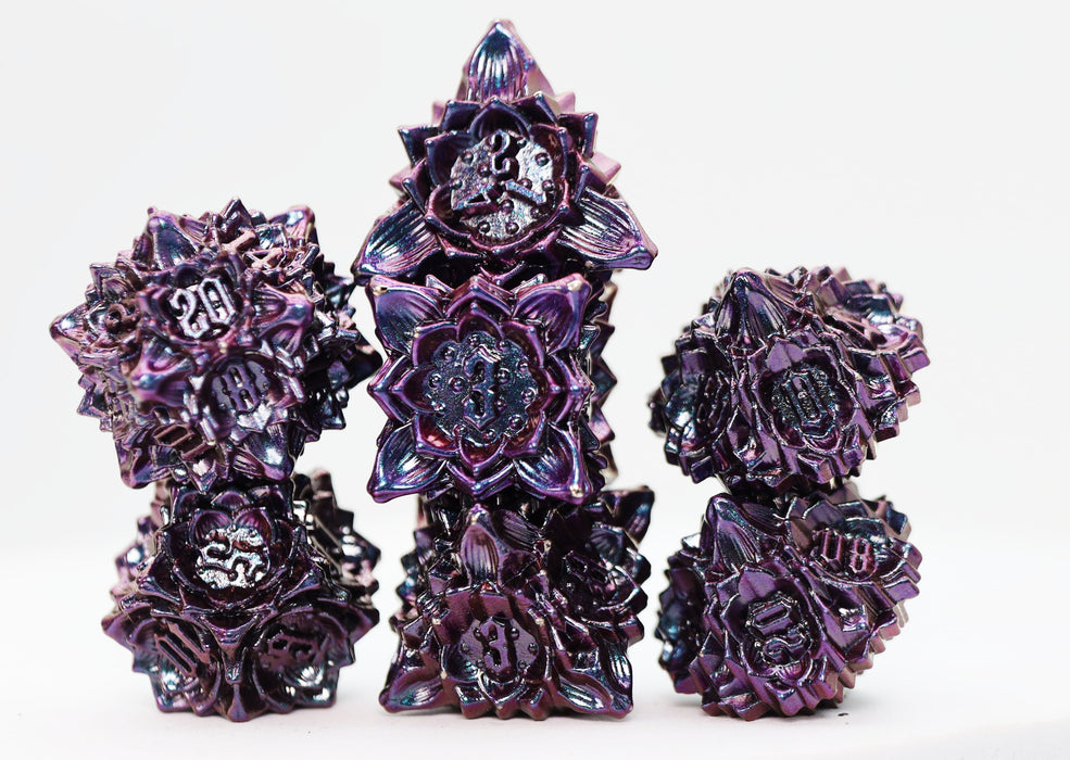 Floral Starburst: Burnt Nightshade - Metal RPG Dice Set - for just $44.99! 
