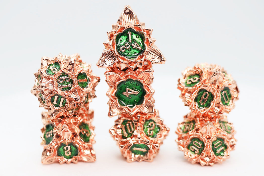 Floral Starburst: Emerald Caladium - Metal RPG Dice Set - for just $44.99! 