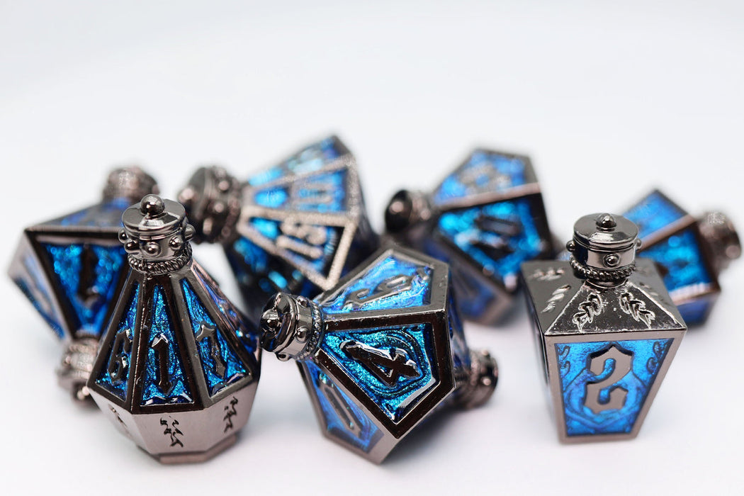 Moonlit Lantern: Midnight Frostfire - Metal RPG Dice Set - for just $44.99! 