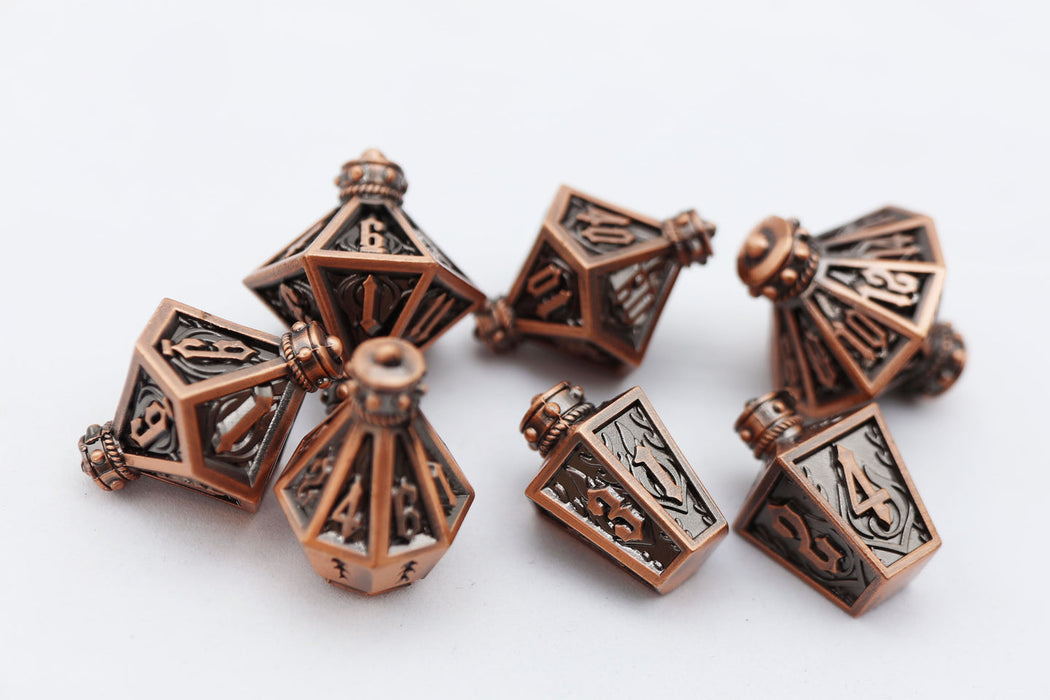 Moonlit Lantern: Coppered Flames - Metal RPG Dice Set - for just $44.99! 