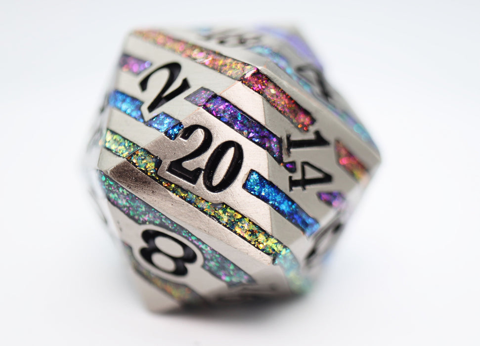 35mm Metal D20 - Silver with Rainbow Mica - for just $29.99! 