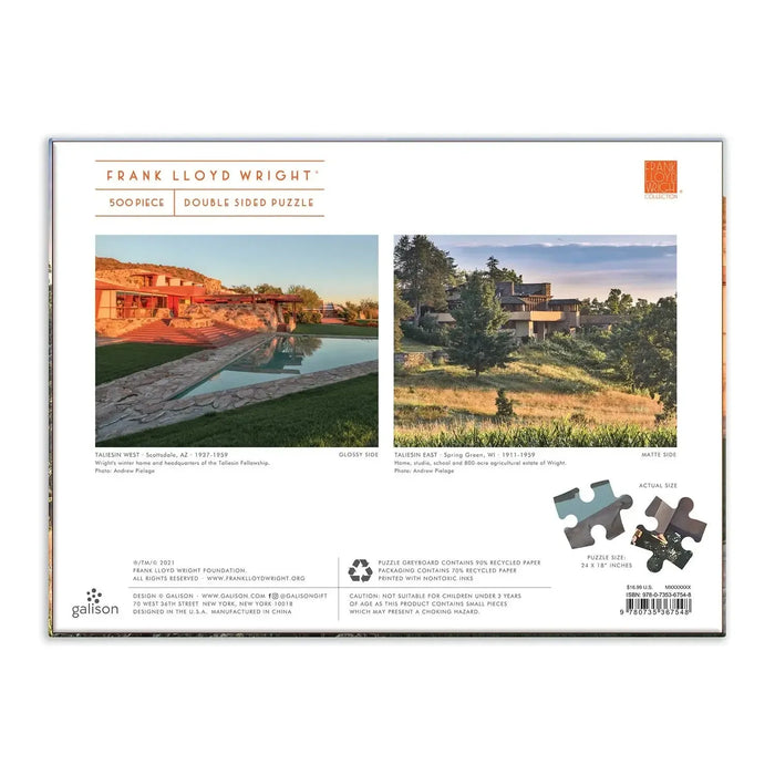 FLW Taliesin & Taliesin West Double-Sided 500 Piece Jigsaw Puzzle Galison - for just $17.99! 