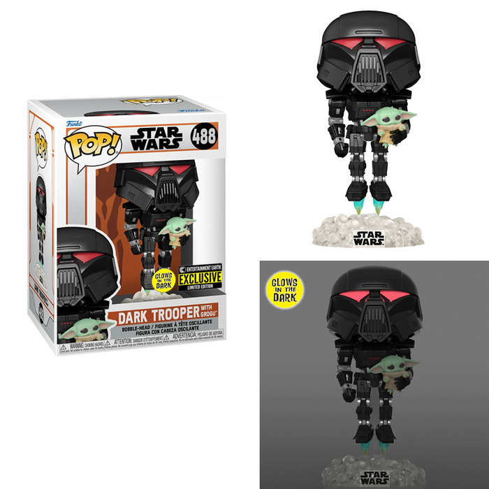 Funko POP! The Mandalorian - Dark Trooper with Grogu (Glow in the Dark) Vinyl Figure Entertainment Earth Exclusive - for just $15.99! 