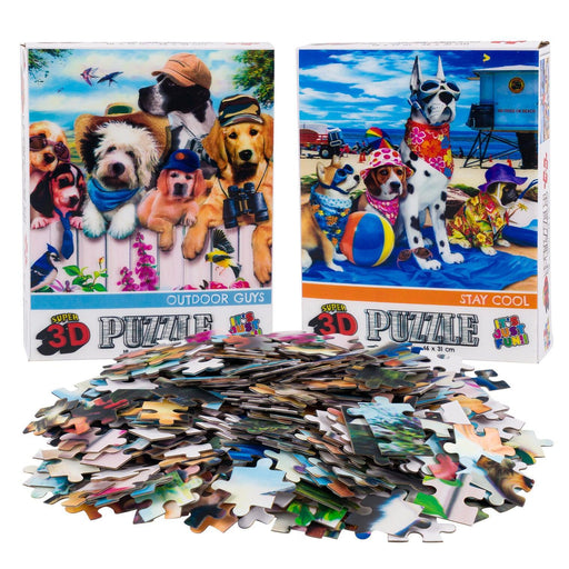 Fence Dogs & Beach Dogs Set of 2 300 Piece Lenticular Jigsaw Puzzles Prime 3D - for just $19.99! 