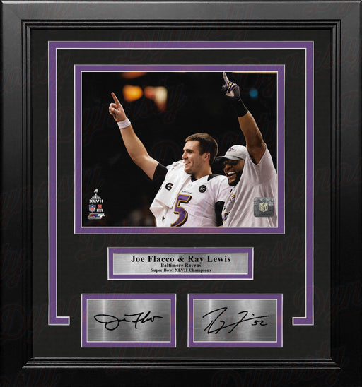Joe Flacco & Ray Lewis Baltimore Ravens Super Bowl Champs 8x10 Framed Photo with Engraved Autographs - for just $79.99! 