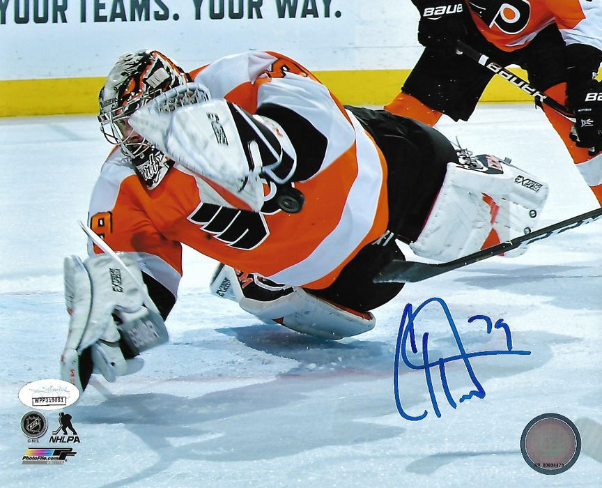 Carter Hart Philadelphia Flyers Diving Save vs. Canucks Autographed NHL Hockey Photo - for just $29! 