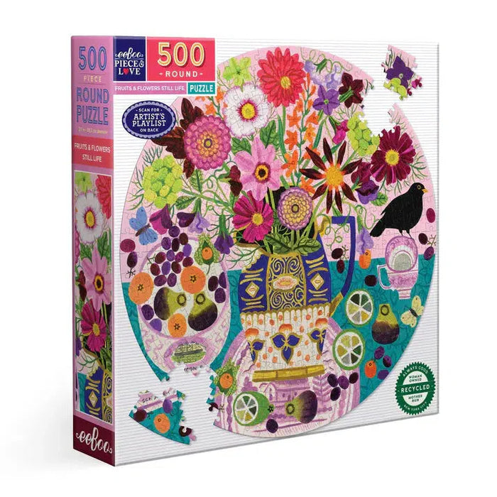 Fruits & Flowers Still Life 500 Piece Round Jigsaw Puzzle eeBoo - for just $26.99! 