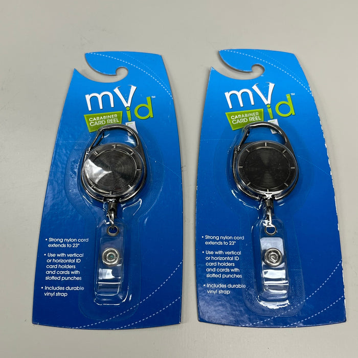MYID 2-PACK! ID Carabiner Card Reel Badge Holder Extends to 23" Grey 038941 (New) - for just $8! 