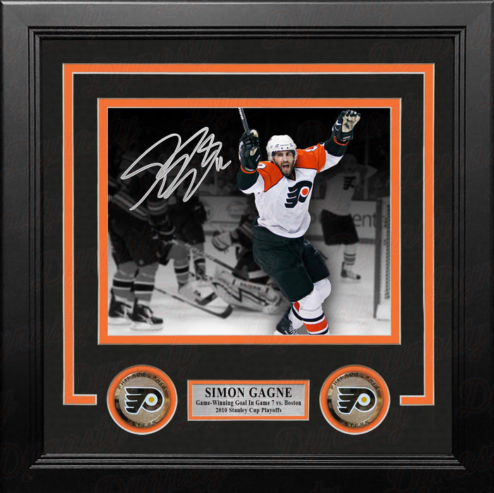 Simon Gagne Philadelphia Flyers Gm 7 Game-Winning Goal v Bruins Autographed 8x10 Framed Black Photo - for just $99.99! 