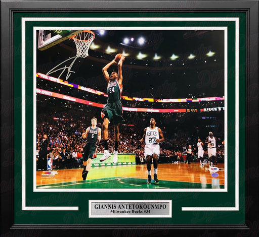 Giannis Antetokounmpo Slam Dunk v. Celtics Milwaukee Bucks Autographed 16x20 Framed Basketball Photo - for just $499.99! 