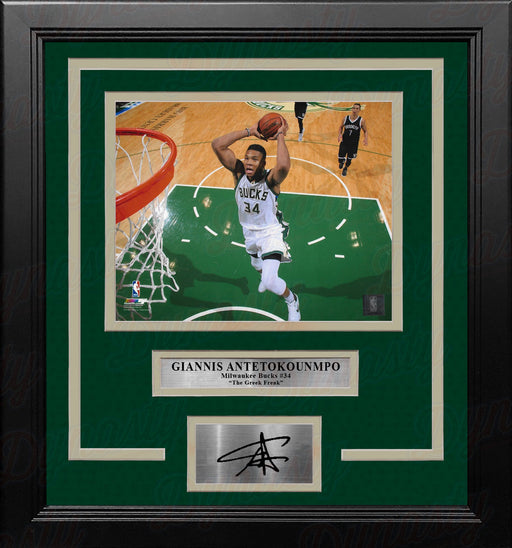 Giannis Antetokounmpo Rim Cam Milwaukee Bucks 8x10 Framed Photo with Engraved Autograph - for just $79.99! 