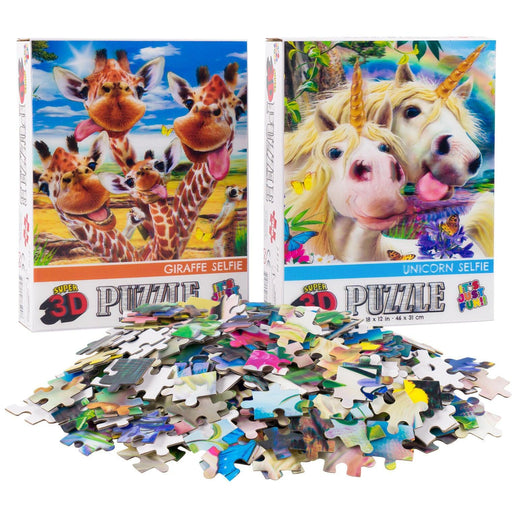 Giraffe & Unicorn Selfie Set of 2 300 Piece Lenticular Jigsaw Puzzles Prime 3D - for just $19.99! 
