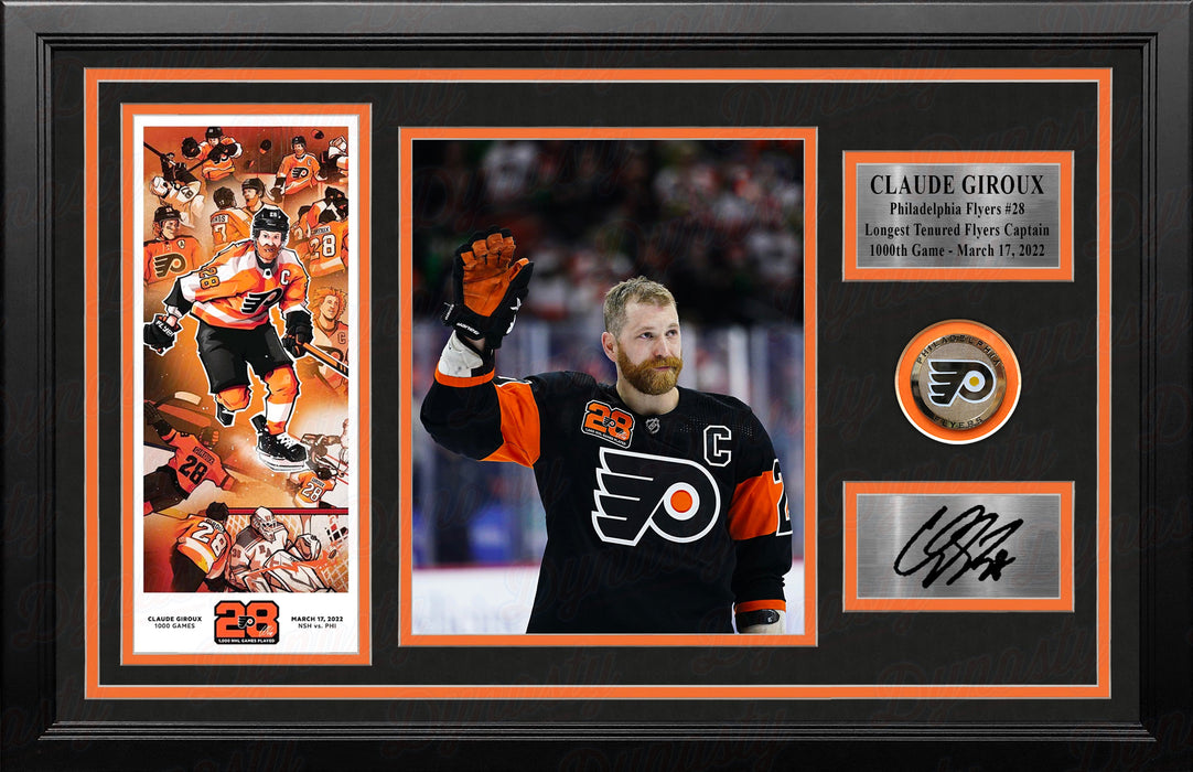Claude Giroux 1000th Game Philadelphia Flyers Framed Photo with Engraved Autograph & Ticket - for just $99.99! 