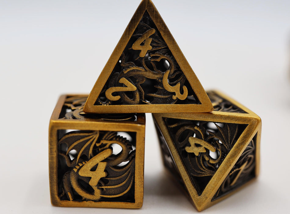 Dragon Essence: Gold - Hollow Metal RPG Dice Set - for just $59.99! 