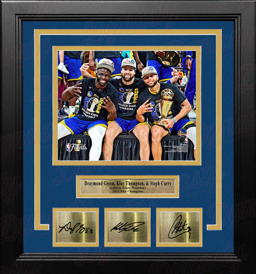 Draymond Green Klay Thompson Steph Curry Warriors Finals 8x10 Framed Photo with Engraved Autographs - for just $79.99! 