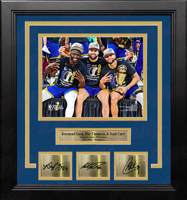 Draymond Green Klay Thompson Steph Curry Warriors Finals 8x10 Framed Photo with Engraved Autographs - for just $79.99! 