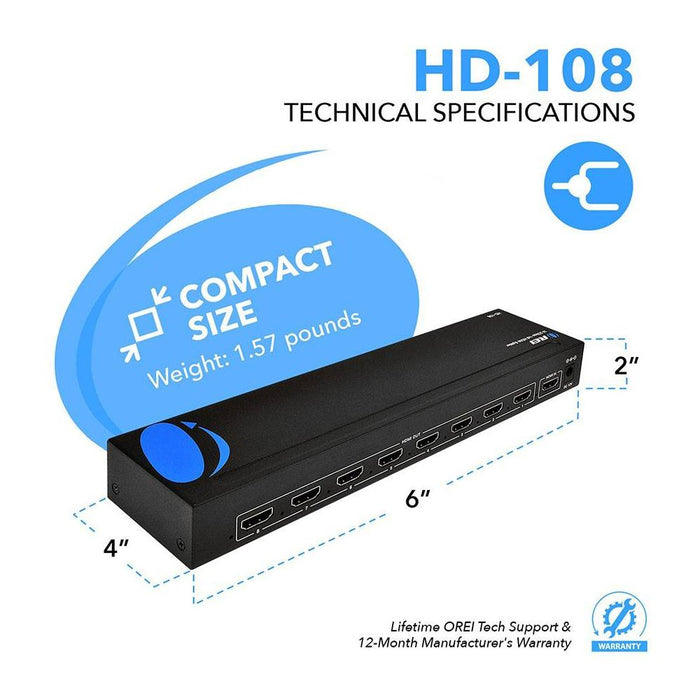 1x8 HDMI Splitter : 1-in 8-out, 1080p, EDID (HD-108) - Just $41.99! Shop now at Retro Gaming of Denver