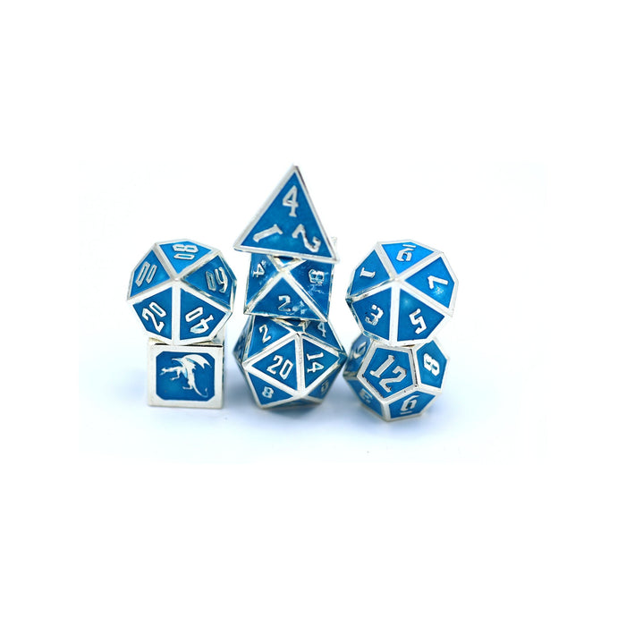 Solid Metal Draconis Dice set - Glow In the Dark Blue - Just $39.99! Shop now at Retro Gaming of Denver