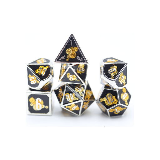 Gear Solid Metal Polyhedral Dice Set - Gold and Black - Premium Polyhedral Dice Set - Just $39.99! Shop now at Retro Gaming of Denver