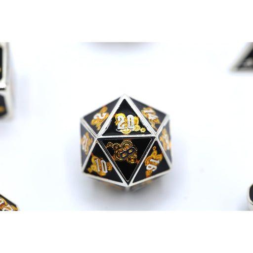 Gear Solid Metal Polyhedral Dice Set - Gold and Black - Premium Polyhedral Dice Set - Just $39.99! Shop now at Retro Gaming of Denver