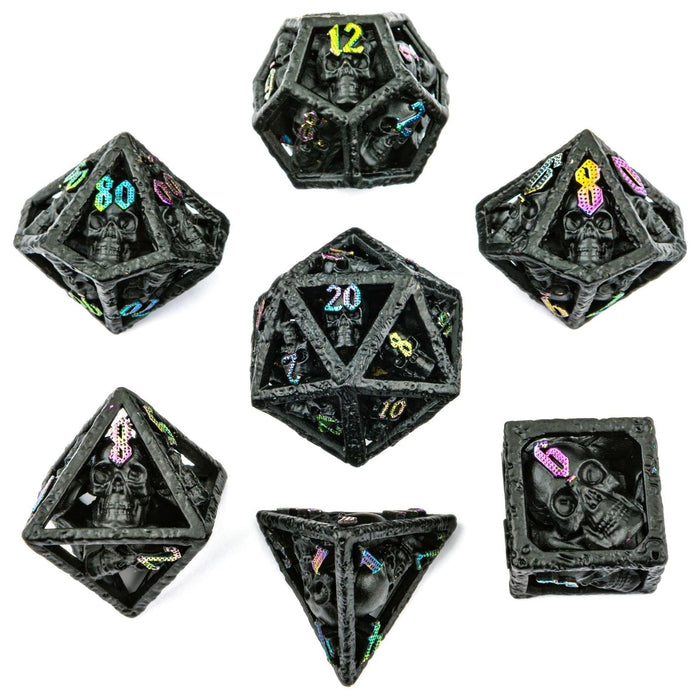 Skull's Grin Hollow Metal Dice Set - Black with Chromatic - Just $89.99! Shop now at Retro Gaming of Denver