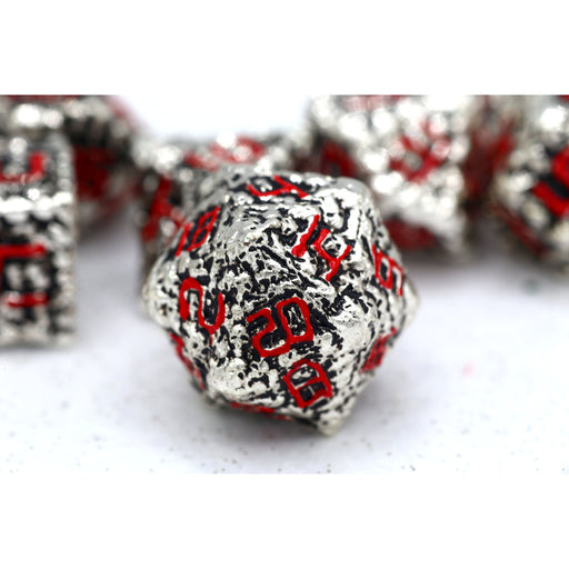 Pile of Skulls Solid Metal Dice Set - Silver and Red - Premium Polyhedral Dice Set - Just $44.99! Shop now at Retro Gaming of Denver