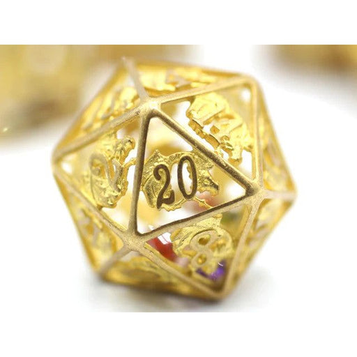 Hollow Dragon Single D20 Filled With Gems - Gold - Premium Polyhedral Dice Set - Just $29.99! Shop now at Retro Gaming of Denver