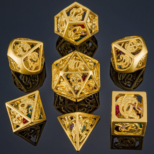 Hollow Dragon Polyhedral Dice Set Filled With Gems - Gold - Premium Polyhedral Dice Set - Just $89.99! Shop now at Retro Gaming of Denver