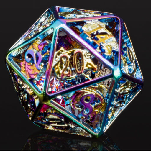Hollow Dragon Single D20 Filled With Gems - Silver - Premium Polyhedral Dice Set - Just $29.99! Shop now at Retro Gaming of Denver