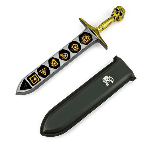 Grim Dagger Dice Case with sheath cover - Gold - Premium Polyhedral Dice Set - Just $49.99! Shop now at Retro Gaming of Denver