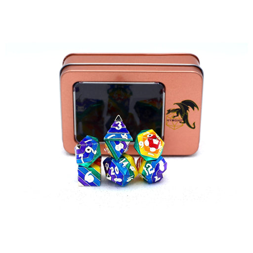 Rainbow Pride solid metal dice set - Silver with White Lettering - Premium Polyhedral Dice Set - Just $49.99! Shop now at Retro Gaming of Denver