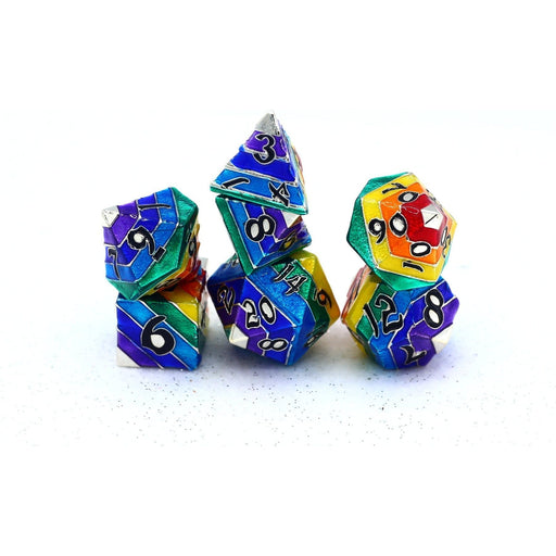 Rainbow Pride solid metal dice set - Silver with Black Lettering - Premium Polyhedral Dice Set - Just $49.99! Shop now at Retro Gaming of Denver