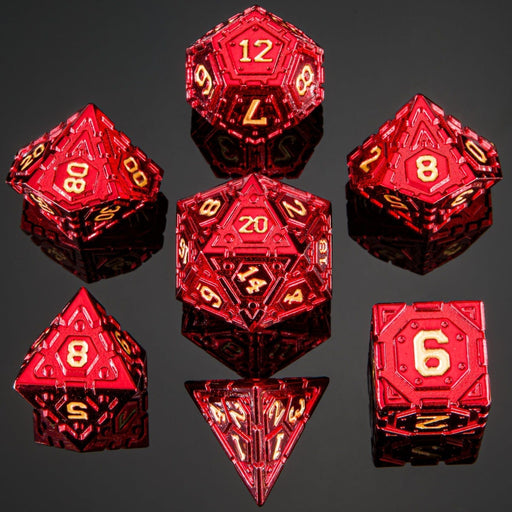 Solid Metal Star Map Dice set - Red with Gold - Premium Polyhedral Dice Set - Just $39.99! Shop now at Retro Gaming of Denver