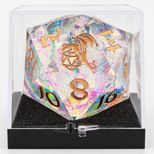 Sharp Edged Resin 55mm D20 - Opal w/ Copper Ink - Premium Giant Hollow Dice - Just $54.99! Shop now at Retro Gaming of Denver