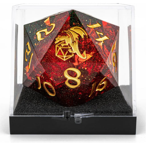 Sharp Edged Resin 55mm D20 - Red w/ Gold Ink - Premium Giant Hollow Dice - Just $54.99! Shop now at Retro Gaming of Denver