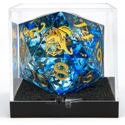 Sharp Edged Resin 55mm D20 - Blue w\ Gold Ink - Premium Giant Hollow Dice - Just $54.99! Shop now at Retro Gaming of Denver