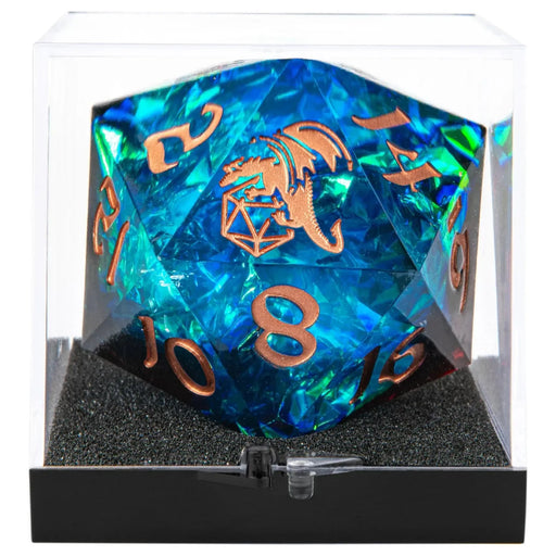 Sharp Edged Resin 55mm D20 - Blue and Red /w Gold Ink - Premium Giant Hollow Dice - Just $54.99! Shop now at Retro Gaming of Denver