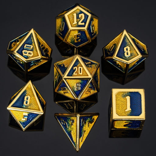 Draconis Solid Metal Polyhedral Dice set - Gold with Yellow and Blue - Premium Polyhedral Dice Set - Just $39.99! Shop now at Retro Gaming of Denver
