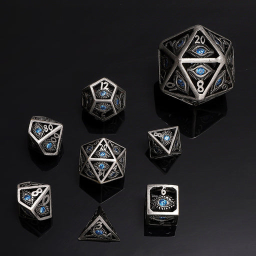 MINI Dragon's Eye Hollow Metal Dice Set - Aqua Blue Gems - Premium Polyhedral Dice Set - Just $49.99! Shop now at Retro Gaming of Denver